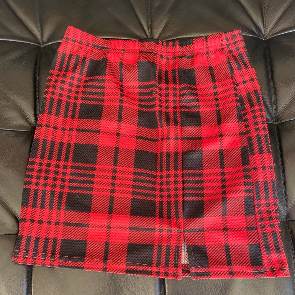 Girls Red Plaid Mini Skirt